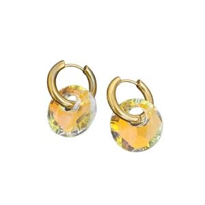 2-in-1 Stainless Steel Hoop Earrings with Removable Crystal Discs – 0.65"/0.67"